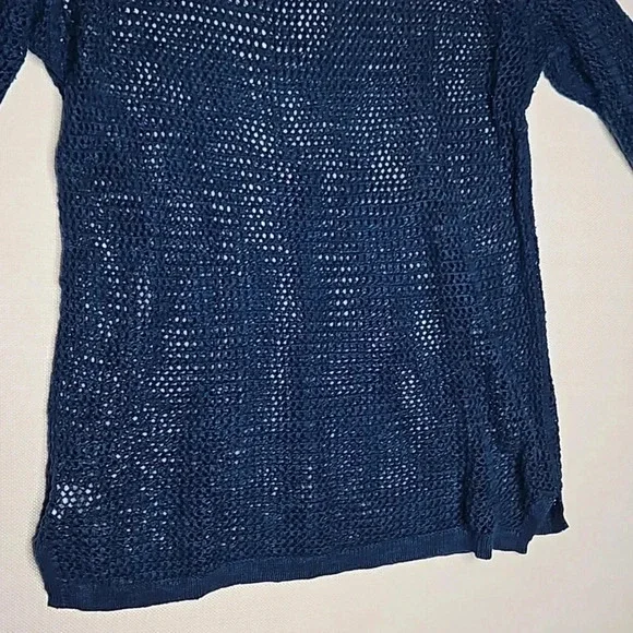 J. Jill Open Knit Sweater Teal Blue Linen Cotton Blend Women's Small - Picture 13 of 16